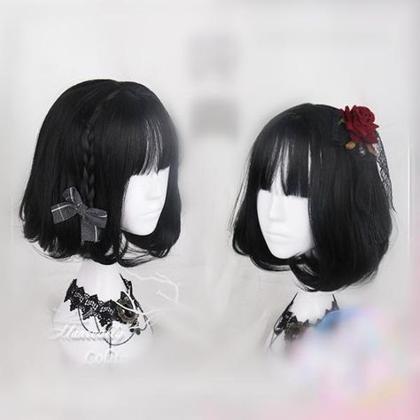 Black Cosplay Wig, Kawaii Wigs, Black Cosplay, Cosplay Hair, Kawaii Hairstyles, Short Hair Wigs, Black Wig, Anime Hair, Hair Reference