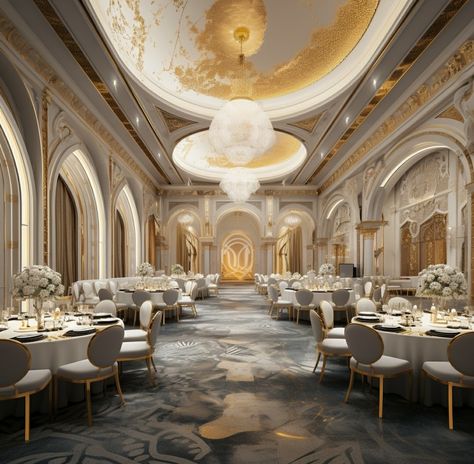 **banquet hall interior design for a seven star hotel of size feet and height 10 feet, grand luxury palace type, roman design for walls, parametric false ceiling, carpet flooring, futuristic roman, luxury, unique, HD Banquet Carpet Design, Banquet Hall Design Interiors Luxury, Futuristic Roman, Roman Design, Luxury Palace, Wedding Banquet Hall, Temple Ruins, Ancient Temple, Hall Interior Design