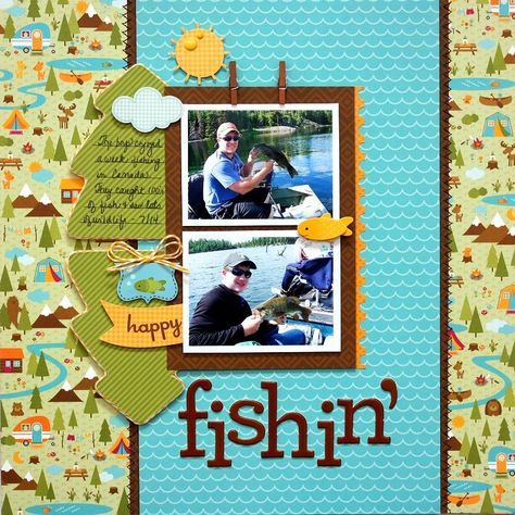 Happy Camper: Double the Fun with Two Awesome Layouts--perfect for my son, he loves fishing.. Fishing Scrapbook, Scrape Booking, Camping Scrapbook, Scrapbook Club, Scrapbooking Sports, Creating Keepsakes, Scrapbook Boys, Summer Scrapbook, Doodlebug Design