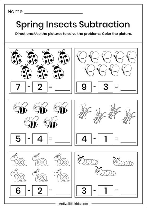 Preschool Subtraction Worksheets, Subtraction Worksheets For Preschool, Spring Subtraction Kindergarten, Spring Math Worksheets Kindergarten, Spring Math Worksheets Preschool, Kindergarten Addition And Subtraction Worksheets, Free Subtraction Worksheets Kindergarten, Addition And Subtraction Worksheets For Kindergarten, Subtraction Worksheets Grade 1