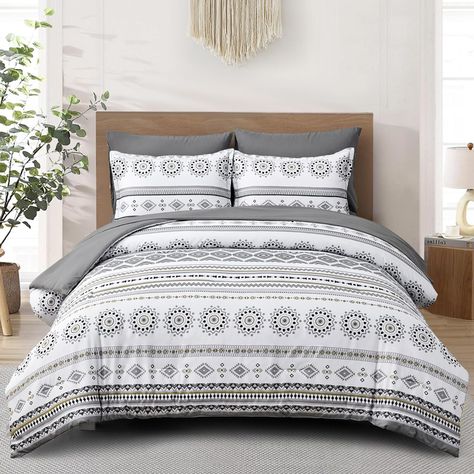 PRICES MAY VARY. 【Complete Bedding Set】Includes 1 comforter(90"x103"),1 Flat Sheet(102"x108"),1 Fitted Sheet(78"x80"+12"),2 Standard Pillowshams(20"x36"),2 Standard Pillowcases(20"x40"). Everything you need to create a cozy and stylish bedroom. 【Unique Striped Design】This bed-in-a-bag is designed with a combination of vintage and classic stripes and plaid, giving your sleeping space a new and eye-catching look. 【Soft and fluffy】Made of high-quality microfiber fabric and polyester filling,this be Stripe Bedding, Geometric Duvet Cover, Boho Quilt, Chenille Bedspread, Cama Queen, Pillowcase Pattern, Soft Comforter, Beds & Bed Frames, Bed Sets