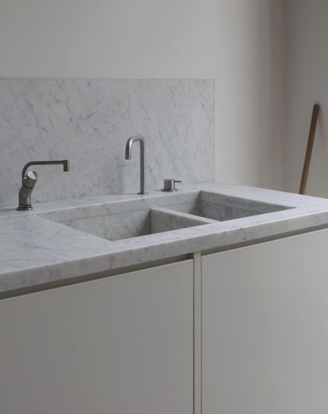 Kitchen of the Week: A Culinary Space Inspired by a Painting - Remodelista Anna Valentine, Herringbone Wood Floor, Timeless Architecture, Minimal Kitchen, Marble Sinks, Marble Counter, Kitchen Marble, Counter Tops, Carrara Marble