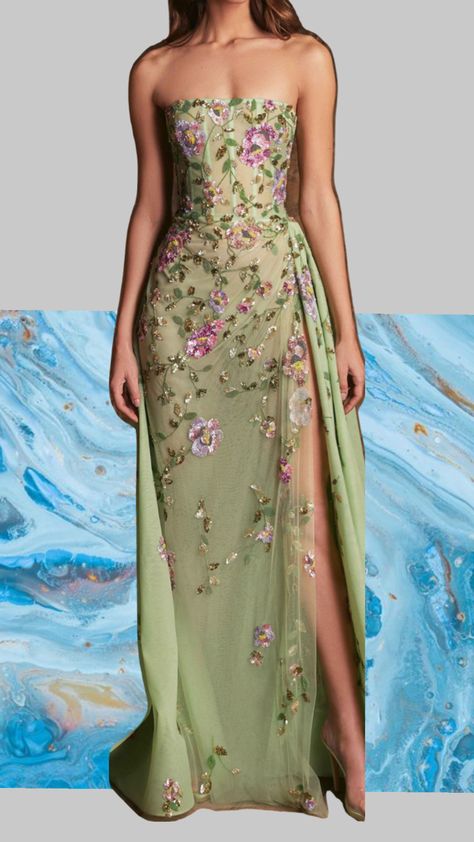 Green Fairy Formal Dress, Garden Wedding Guest Dress, Fashion Inspired By Nature, Garden Wedding Guest, Clothes Cupboard, Garden Wedding Dress Guest, Gown Designs, Prom Dress Inspo, Fairytale Fashion