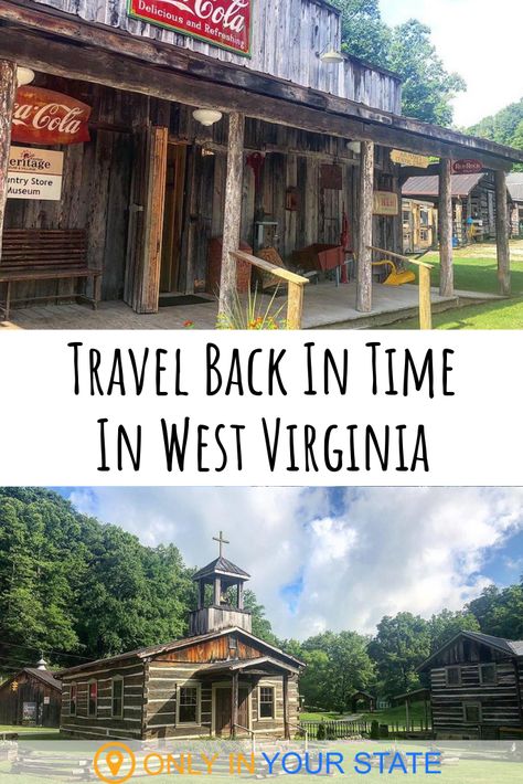 This charming log cabin village in West Virginia will transport you to the past. A perfect family-friendly day trip destination, it's loaded with history and fun. It has been recognized as a National Geographic Traveler Prime Destination. | Summer Day Trips | Heritage Site | Kids | Summer Ideas | Spring Break | West Virginia Museums | Farm Museum Fall In West Virginia, Places To Visit In West Virginia, West Virginia Travel Things To Do In, Cabins In West Virginia, Harpers Ferry West Virginia, West Virginia Vacation, West Virginia Mountains, Monongahela National Forest, West Virginia Travel