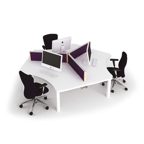 ONE001 Three person team desk cluster | Spaceoasis Ltd Three Person Office Layout, Three Person Desk Work Spaces, Three Desk Office Layout, Small Office Layout, Futuristic Office, Collaborative Furniture, Marketing Office, Corner Workstation, Agency Office