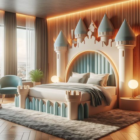 Castle shaped bed 🏰 Castle Bed Kids, Castle Bunk Bed, Cute Castle Bed For Kids, Weird Beds, Castle Bed Pottery Barn Kids, Princess Castle Twin Bed, Castle Nursery, Castle Bed, Bed Boards