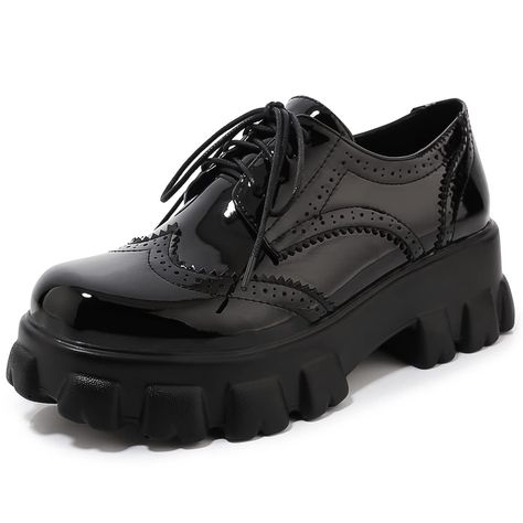 PRICES MAY VARY. CHUNKY PLATFORM LOAFERS:Heel height: 2.36" / 6cm. CHUNKY LOAFERS WOMEN: These chunky loafers women feature a round toe, gothic style, and lace-up style for easy on and off. GOTH SHOES FOR WOMEN:goth shoes for women are suitable for parties, work, dates, weddings or other occasions. You are definitely the most eye-catching one. Goth Shoes For Women Chunky Platform Loafers Oxford Platform Heels CHUNKY LOAFERS WOMEN PLATFORM:Buy our women chunky loafers women platform with confiden High Heel Oxford Shoes, High Heel Oxfords, Alternative Fashion Outfits, Oxford Shoes Heels, Rock Style Clothing, Basic Heels, Women Platform Shoes, Oxford Heels, Punk Rock Fashion