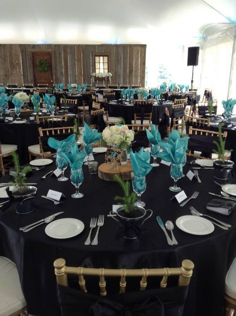 Black And Teal Wedding Decorations, Teal Black And Gold Party Decorations, Teal And Black Birthday Party Ideas, Teal Aura, Highlights For Blonde Hair, Degree Party, Gold Chairs, Teal Wedding Colors, Teal Party