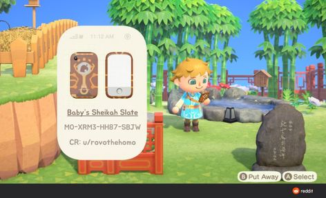 Acnh Zelda Design Codes, Botw Sheikah Slate, Zelda Core, Acnh Zelda, Ac Outfits, Gamer Vibes, Sheikah Slate, Animal Crossing Fan Art, Acnh Codes