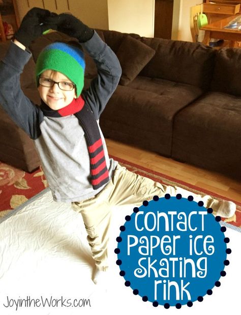 Stuck inside with the kids and looking for something fun to do?  Make this simple contact paper ice skating rink and let your kids ice skate indoors and even play games like broom hockey! Indoor Ice Skating Rink, Indoor Ice Skating, Kids Ice Skates, Room Activities, Diy Preschool, Ice Skating Rink, Winter Activities For Kids, Office Decorations, Skating Rink