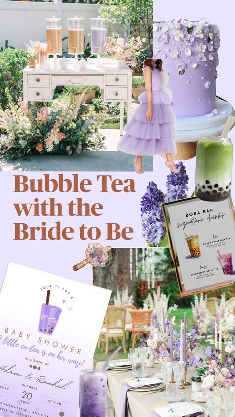 Bridal Shower Theme. Bubble Tea with the Bride to Be🥛🍵💜🌱 Wedding Bubble Tea Bar, Bubble Tea Wedding, Tea Themed Bridal Shower Ideas, Tea With The Bride To Be, Wedding Bubbles, Strawberry Baby, Bachelorette Party Planning, Green Baby Shower, Bachelorette Themes