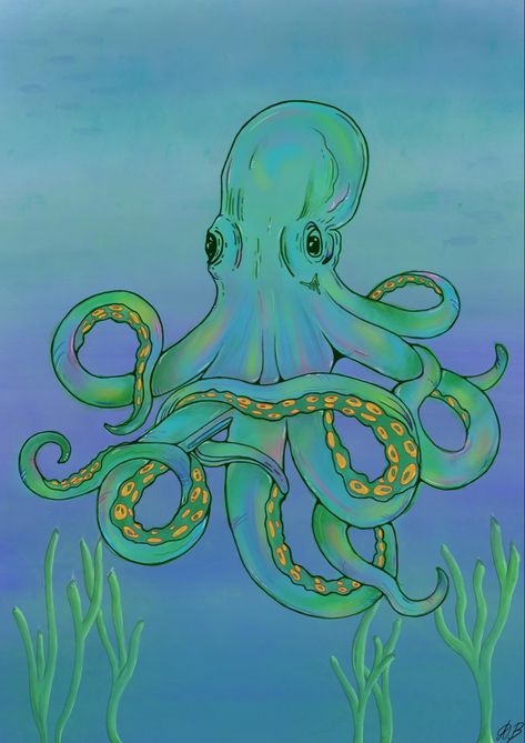 My digital drawing of an octopus, available as a print Easy Octopus Drawing, Octopus Tentacles Drawing, Tentacles Drawing, Octopus Drawing, Ocean Octopus, Octopus Print, Octopus Tentacles, A3 Poster, Painted Clothes