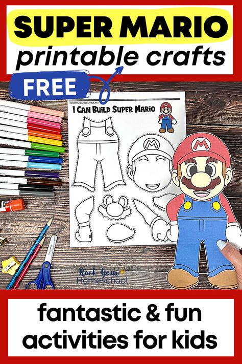 Got Super Mario fans? Your kids will have a blast with these free printable crafts featuring Super Mario characters. Perfect for parties, brain breaks, rainy day fun, and more! Super Mario Preschool Crafts, Super Mario Crafts, Super Mario Free, Probability Games, Cool Activities, Mario Brothers Birthday Party, Mario Kart Party, Mario Day, Mario Crafts