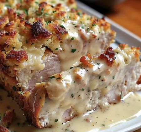 Chicken Cordon Bleu Meatloaf Chicken Cordon Bleu-inspired Meatloaf With Dijon Gravy, Chicken Cordon Bleu Meatloaf Recipe, Cordon Bleu Meatloaf, Chicken Cordon Bleu Meatloaf, Meatloaf Easy, Chicken Loaf, Chicken Meatloaf, Cordon Blue, Meatloaf Ingredients