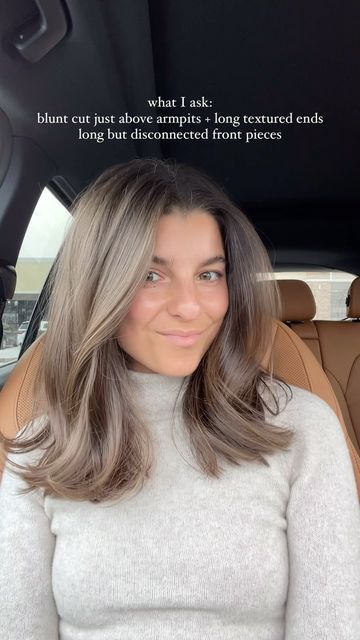 Viviane Audi on Instagram: "such a good length + still have a decently long ponytail! #haircutinspo" Medium Everyday Hairstyles, Mid Chest Length Hair Straight, Medium Length Haircut What To Ask For, Short Blended Layers, Long Bob One Length, Log Bob Haircut, Viviane Audi Haircut, Straight Mid Length Hairstyles, One Length Long Bob