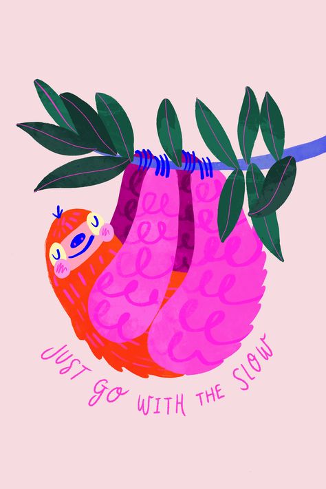 Cute Sloth Painting, Sloth Poster, Sloth Painting, Sloth Illustration, Robin Tattoo, Rainforest Canopy, Sloth Drawing, Nursery Jungle, Animal Illustration Kids