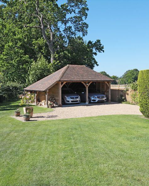 two bay garages Garage With Room Above, Oak Garage, Timber Joints, Oak Framed Buildings, Traditional Building, English Heritage, Car Storage, Bespoke Design, Service Design