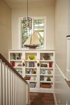 Bookcase On Stair Landing Design Ideas, Pictures, Remodel and Decor Hallway Bookshelves, Staircase Landing, Apartment Entryway, Staircase Remodel, Stair Landing, White Lake, Craftsman Style Homes, Craftsman Style House Plans, Interior Stairs