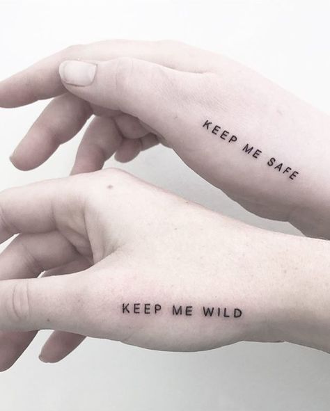 Couple tattoos designs ideas Bff Tats, Hand Quotes, Matching Best Friend Tattoos, Bestie Tattoo, Matching Sister Tattoos, Couples Tattoo Designs, Meaningful Tattoos For Women, Keep Me Safe, Small Meaningful Tattoos