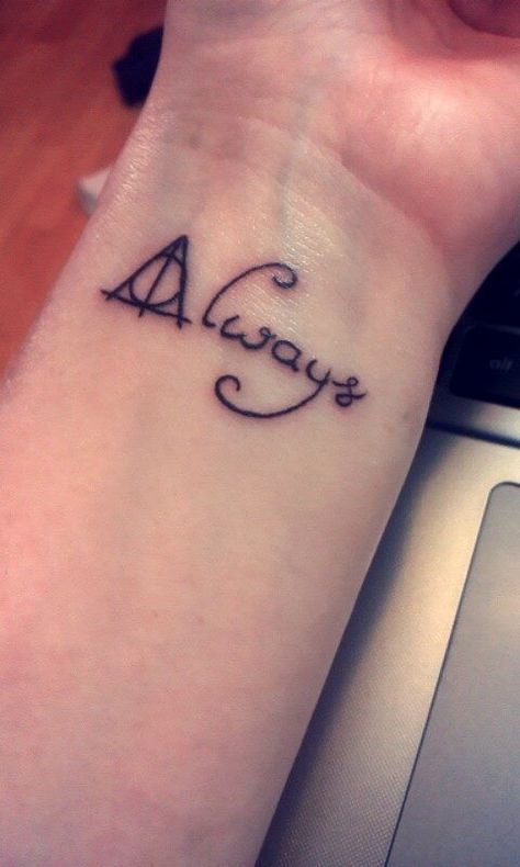 "Always" Severus Snape tattoo from Harry Potter and the Deathly Hollows Part 2. Harry Potter Tattoos Severus Snape, Professor Snape Tattoo, Snape Always Tattoo, Severus Snape Tattoo Ideas, Snape Tattoo Ideas, Severus Snape Tattoo, Snape Tattoo, Wicca Tattoo, Deathly Hollows