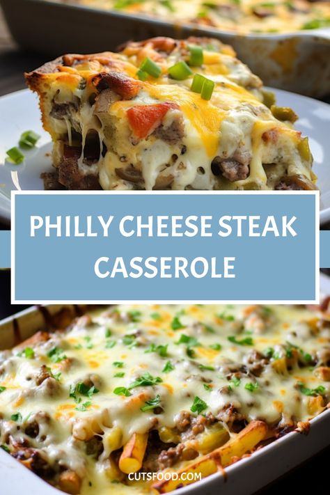 Philly Cheese Steak Casserole Philly Steak Casserole, Philly Cheese Steak Soup, Cheese Steak Casserole, Cheap Casserole Recipes, Dip Appetizers, Snicker Doodle, Steak Casserole, Rice Treats, Easy Casserole Dishes