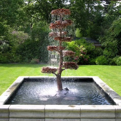 Tree Fountain, Fluorescent Light Covers, Sculpture Fountain, Water Sculpture, Copper Tree, Fountain Design, Sensory Garden, Small Fountains, Backyard Renovations