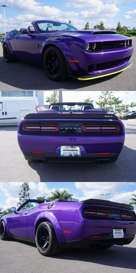 Dodge Challenger Convertible, Purple Sports Cars, Purple Convertible Car, Purple Challenger, Purple Convertible, 2023 Mclaren, Car Purple, Purple Cars, Cars Mclaren