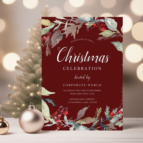 Watercolor Green Wreath Corporate Christmas Party Invitation Corporate Christmas Party Invitations, Corporate Christmas Party, Christmas Poster Design, Corporate Christmas Parties, Watercolor Green, Christmas Party Invitation, Green Wreath, Shop Watercolor, Christmas Poster