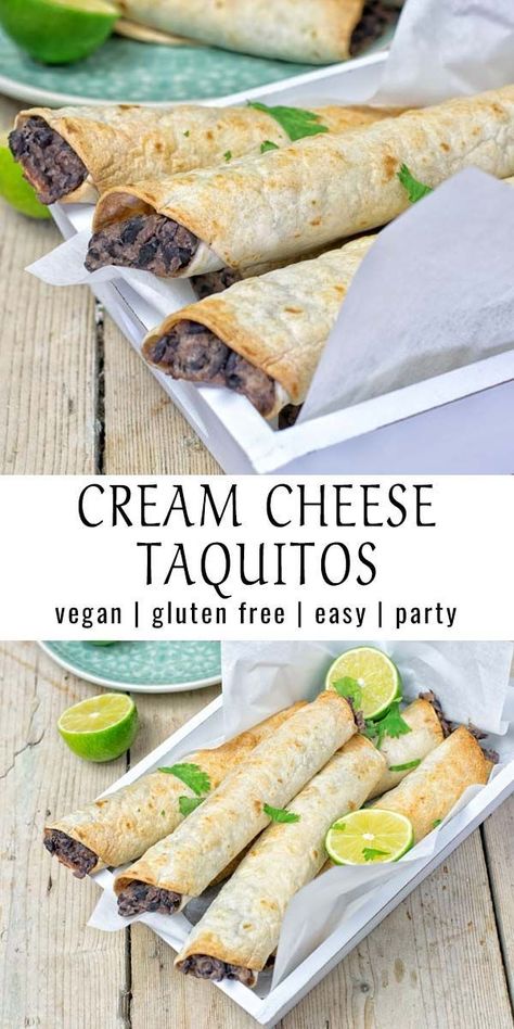 Cream Cheese Taquitos, Taquitos Vegan, Mexican Taquitos, Cheese Taquitos, Mealprep Lunch, Clean Eating Vegan, Vegetarian Mexican, Vegan Ideas, Vegan Party