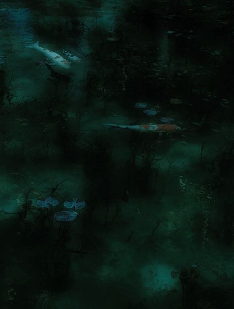 Pond Aesthetic Dark, Pond At Night Aesthetic, Dark Pond Aesthetic, Fish Dark Aesthetic, Dreamlike Photography, Nova Core, Pond At Night, Rain Ghoul, Lilly Pond