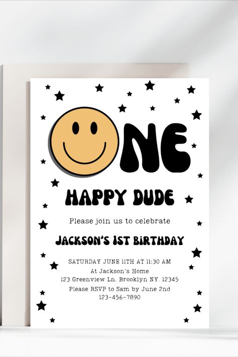 One Happy Dude Invitation, Dude Birthday Party, One Happy Dude Birthday, Dude Birthday, One Happy Dude, Baby Birthday Themes, First Birthday Themes, Boy Birthday Invitations, Nail Glitter