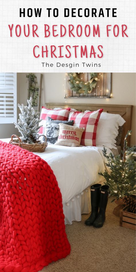 Decorating the ultimate Christmas bedroom is easy and fun. Use our simple and inexpensive ideas to create a festive room you will love. Small Bedroom Christmas Decor, Christmas Themed Bedroom, Chalet Christmas, Xmas Bedroom, Bedroom Christmas Tree, Bedroom For Christmas, Christmas Bedrooms, Holiday Bedroom Decor, Holiday Bedroom