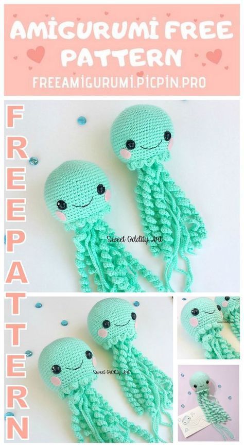 Octopus Crochet Pattern Free, Amigurumi Jellyfish, Octopus Crochet Pattern, Crocheted Jellyfish, Crochet Toys Free, Crochet Octopus, Crochet Animals Free Patterns, Crochet Amigurumi Free, Diy Crochet Projects