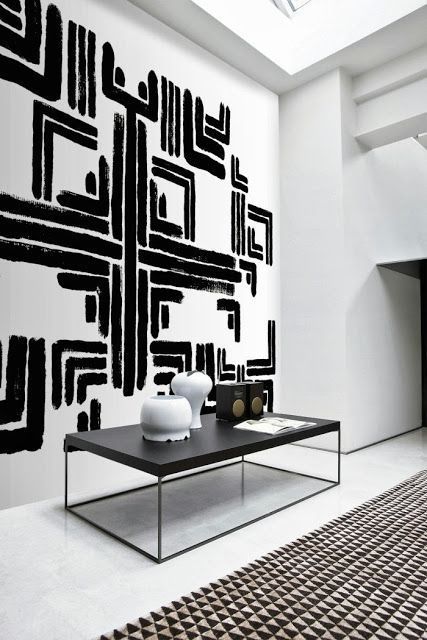 Paper Walls, Wall Trends, Black And White Living Room, Entertaining House, Scandinavian Wallpaper, Interior Design Per La Casa, Black And White Interior, Black And White Decor, Black And White Painting