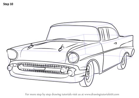 Step by Step How to Draw a 1957 Chevy Bel Air : DrawingTutorials101.com Sketchbook Tips, Garage Mural, Bel Air Car, Sketch Cars, Car Drawing Easy, London Cab, 1956 Chevy Bel Air, Disney Pop Art, 57 Chevy Bel Air