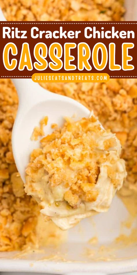 Looking for a delicious and easy dinner recipe? Try this Ritz Cracker Chicken Casserole with a crispy, buttery topping and creamy shredded chicken. You’ll have this crowd-pleasing dish on the table in no time! Creamy Shredded Chicken, Cracker Chicken Casserole, Ritz Cracker Chicken Casserole, Ritz Chicken Casserole, Ritz Chicken, Ritz Cracker Recipes, Ritz Cracker Chicken, Cracker Chicken, Chicken Boneless Breast Recipes