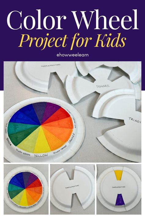 Mixing Colors Art Project, Teaching The Color Wheel, Elementary Color Theory Projects, Elementary Color Wheel Art Lesson, Color Wheel Kindergarten Art Lesson, Color Wheel Elementary Art, Color Theory For Kids, Color Theory Projects High School, 3d Color Wheel Projects