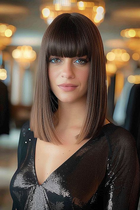 25 Stunning Straight Hair with Bangs Styles You Need to Try Right Now Straight Hair Bangs, Straight Lob, Straight Hair With Bangs, Bangs Styles, Straight Across Bangs, High Fashion Hair, Medium Shag Haircuts, Sassy Haircuts, Bob Haircut Curly