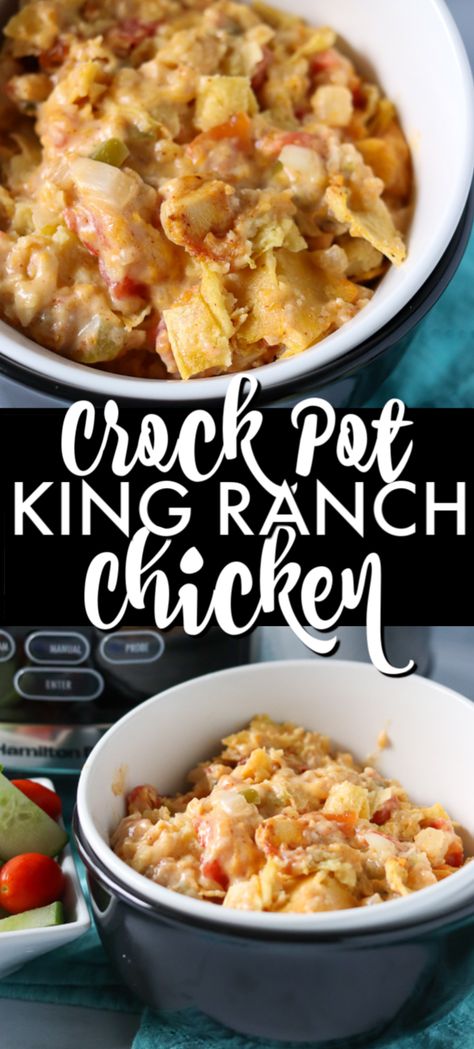 This King Ranch Chicken casserole made in the crock pot is a simple weeknight recipe that everyone will love. This cheesy casserole with Tex-Mex flavors is easy and delicious. | www.persnicketyplates.com #crockpot #slowcooker #dinner #texmex #easyrecipe #chickendinner #casserole Crockpot Chicken Casserole, Persnickety Plates, Chicken Crock Pot, King Ranch Chicken Casserole, King Ranch Chicken, Hospital Food, Ranch Chicken Recipes, Keto Crockpot, Ranch Chicken Casserole