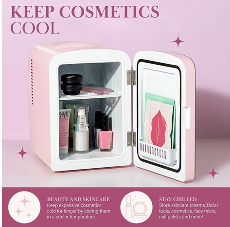 Paris Hilton Mini Refrigerator and Personal Beauty Fridge, Mirrored Door with Dimmable LED Light, Thermoelectric Cooling and Warming Function for All Cosmetics and Skincare Needs, 4-Liter, Pink Makeup Desk Bedroom, Bathroom Vanity Makeup, Office Desk Top, Beauty Fridge, Skincare Needs, Mirrored Door, Mini Refrigerator, Kitchen Fridges, Skin Care Face Mask