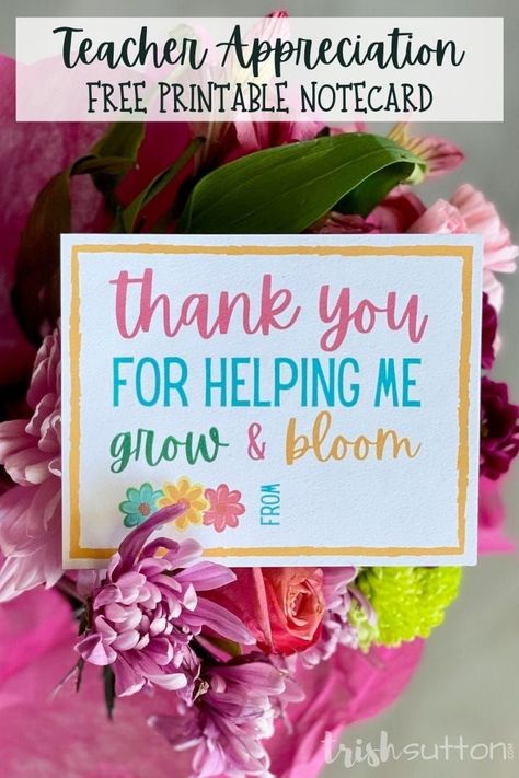 This sincere and colorful notecard pairs perfectly with a list of gift ideas and makes for a lovely Teacher Appreciation Gift Idea. “Thank You for Helping Me Grow and Bloom” free printable notecard. #IdeasForTheHome #Kenarry Thanks For Helping Me Grow Teacher Gift, Teacher Appreciation Notes, Free Teacher Appreciation Printables, Diy Pumpkin Candle, Thanks For Helping Me Grow, Teacher Appreciation Gifts Printables, List Of Gift Ideas, Appreciation Note, Pumpkin Candle Holder