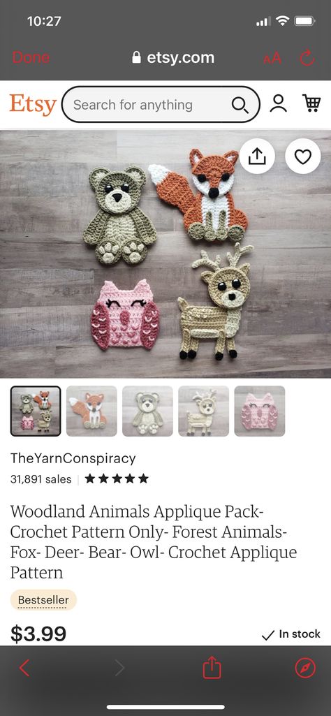 Applique Pattern, Crochet Applique, Forest Animals, Woodland Animals, Deer, Crochet Pattern, Teddy Bear, Crochet Patterns, Toys