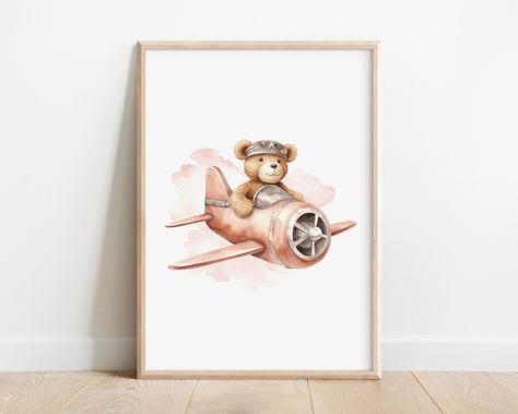 Teddy Bear Wall Art, Teddy Bear Nursery Decor, Aviation Nursery, Nursery Stories, Teddy Bear Nursery, Nursery Art Girl, Bear Nursery, Nursery Decor Girl, Nursery Prints