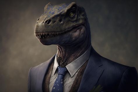 Photo dinosaur in formal blue suit human... | Premium Photo #Freepik #photo #jurassic #jurassic-park #tyrannosaurus-rex #rex Cute Crocodile Wallpaper, Jungle Life, Old Portraits, Creature Artwork, Dinosaur Art, Blue Suit, Jurassic World, T Rex, Character Design Inspiration