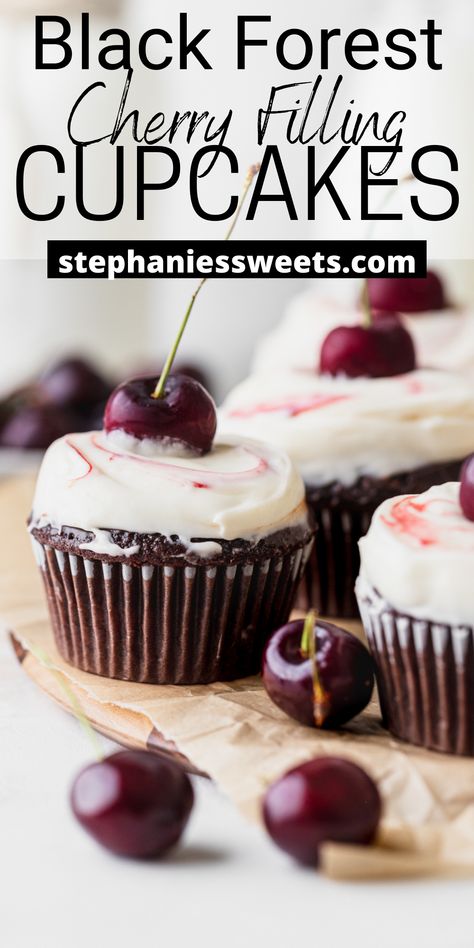 Chocolate Filled Cupcakes, Forest Cupcakes, Black Forest Cupcakes, Moist Chocolate Cupcakes, Homemade Cupcake Recipes, Chocolate Cherries, Cinnamon Pie, Chocolate Cupcakes Filled, Chocolate Cupcakes Moist