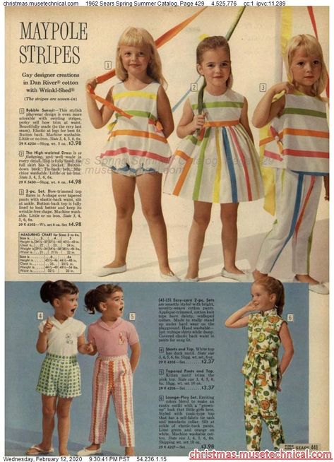 Vintage Clothes Patterns, Vintage Girls Clothes, Vintage Kids Clothes, Spring Stripes, Evolution Of Fashion, Christmas Catalogs, Century Clothing, Vintage Kids, Vintage Stuff