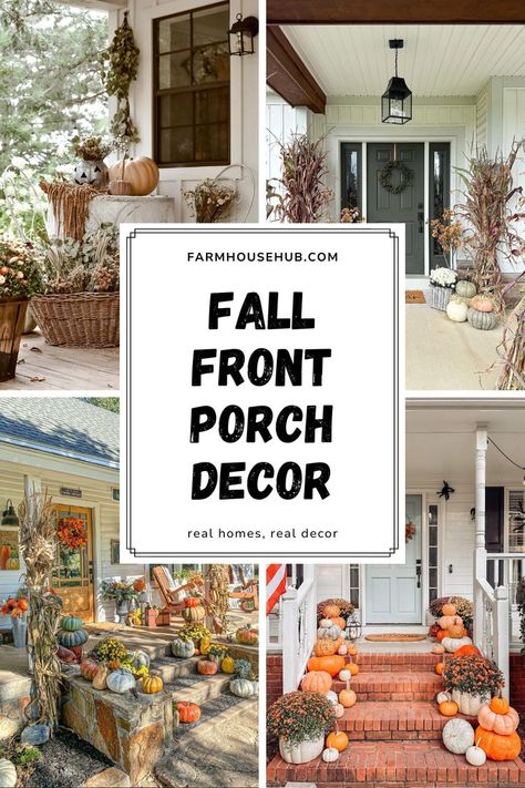 Fall Front Porch Decor When To Start Decorating For Fall, Fall Decor For Porch Entrance, Fall Room Ideas, White House Black Shutters, Fall Entryway Decor, Porch Stairs, Fall Entryway, Cozy Fall Decor, Fall Front Porch Decor