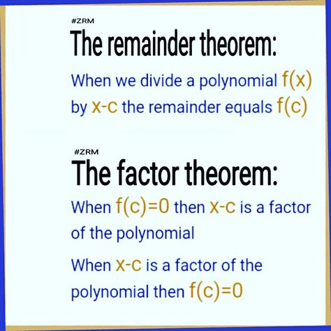 The remainder theorem Factor Theorem, Remainder Theorem, Functions Math, Cool Math Tricks, Spice Mix Recipes, Algebra 2, Physics And Mathematics, English Vocab, Mix Recipes