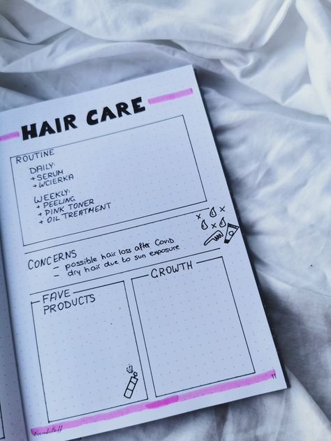 #wlosomaniaczka Hair Care Journal Ideas, Hair Journal Ideas, Hair Oil Routine, Hair Care Journal, Routine Bullet Journal, Hair Care Planner, Intellectual Wellness, Inspo Hair, Bullet Journal Tracker