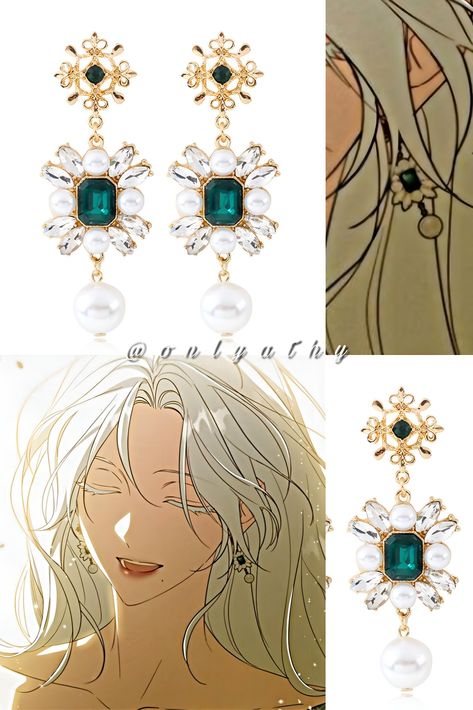 Manhwa Earrings, Manhwa Accessories, Manwha Jewelry, Genshin Jewelry, Manhwa Jewelry, Ciel Black Butler, Manga Jewelry, Crochet Necklace Pattern, Otaku Funny